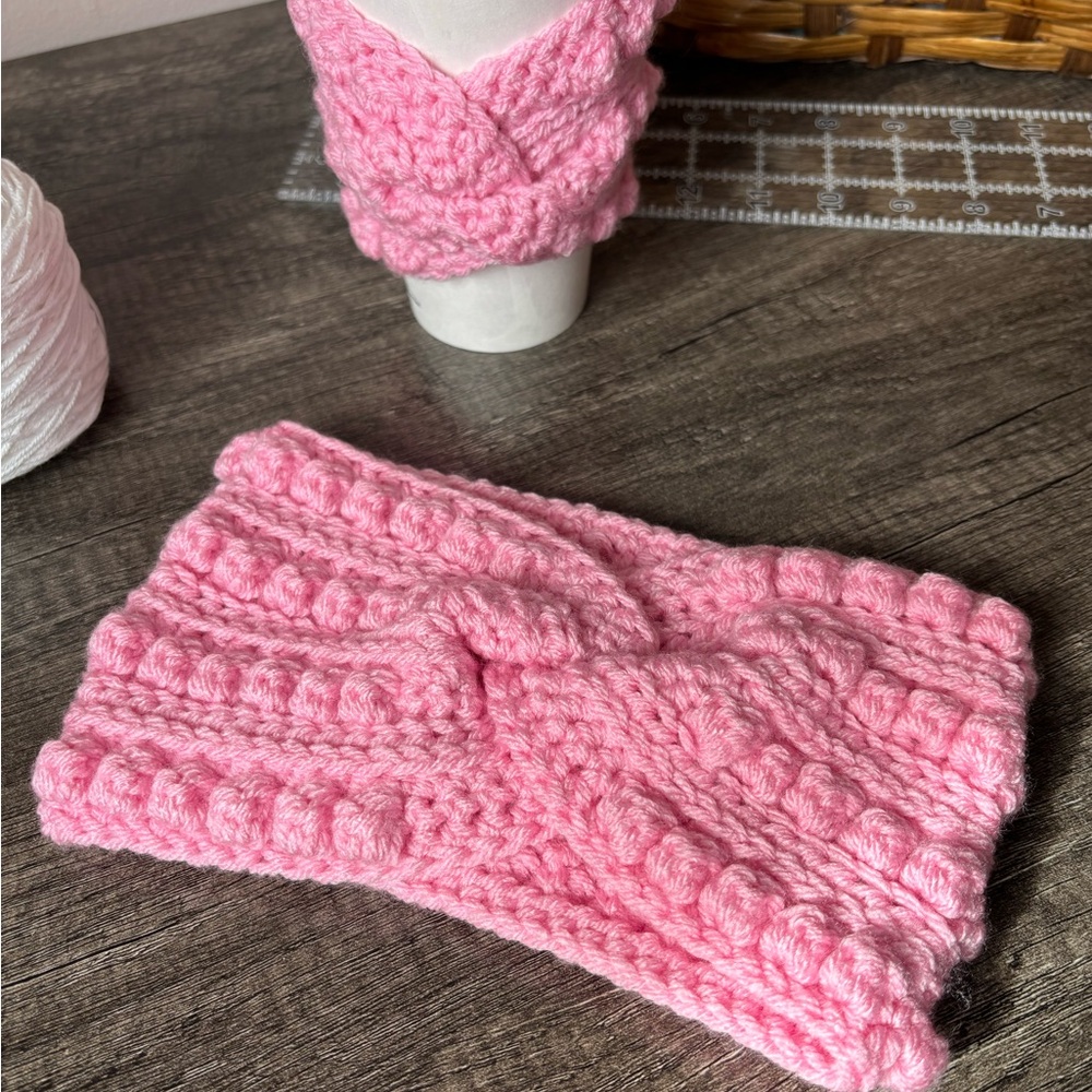 NWOT Pink Boho Bobble Twist Headband (with FREE Cup Cozy)